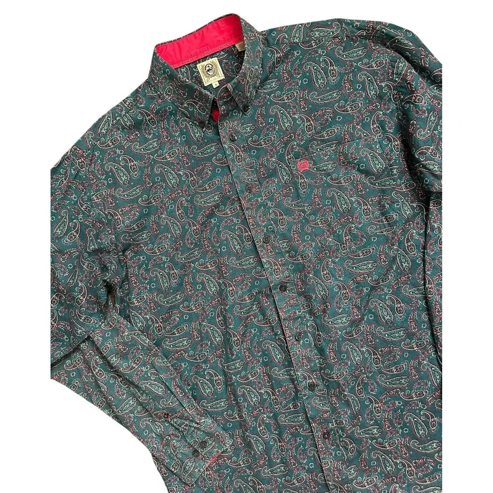Cinch‎ Cotton Paisley Western Casual Button-Down Multicolor Blue Pink Shirt Sz L - Picture 3 of 9